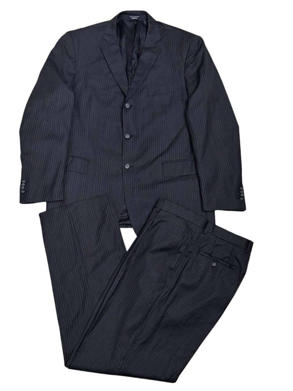 GUY LAROCHE Pinstripe Black Business Casual Formal Blazer & Dress Pants SUIT 44R